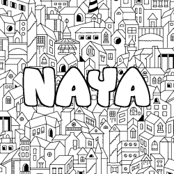 Coloring page first name NAYA - City background