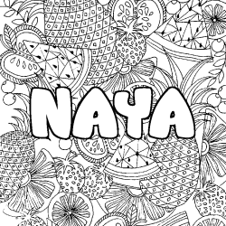 Coloring page first name NAYA - Fruits mandala background