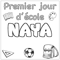 Coloring page first name NAYA - School First day background