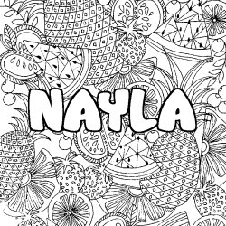 Coloring page first name NAYLA - Fruits mandala background