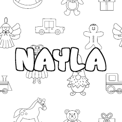 Coloring page first name NAYLA - Toys background