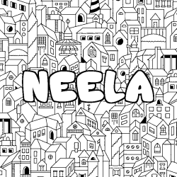 Coloring page first name NEELA - City background