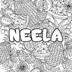Coloring page first name NEELA - Fruits mandala background