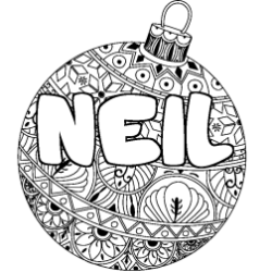 Coloring page first name NEIL - Christmas tree bulb background