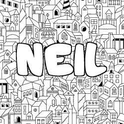 Coloring page first name NEIL - City background