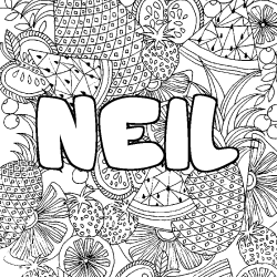 Coloring page first name NEIL - Fruits mandala background