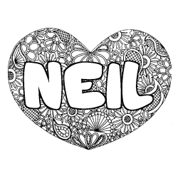 Coloring page first name NEIL - Heart mandala background