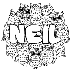Coloring page first name NEIL - Owls background