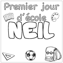 Coloring page first name NEIL - School First day background