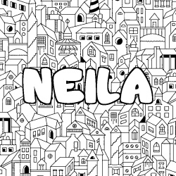 Coloring page first name NEILA - City background