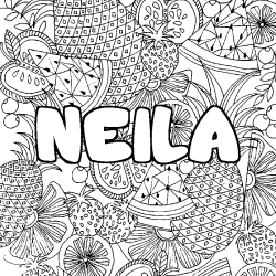Coloring page first name NEILA - Fruits mandala background