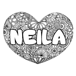 Coloring page first name NEILA - Heart mandala background