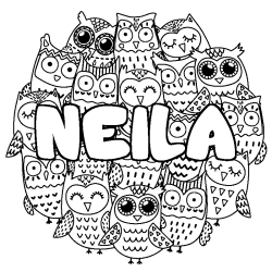 Coloring page first name NEILA - Owls background