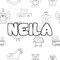 Coloring page first name NEILA - Toys background