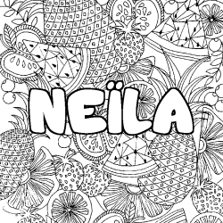 Coloring page first name NEÏLA - Fruits mandala background