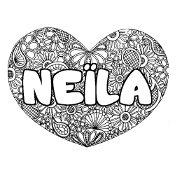 Coloring page first name NEÏLA - Heart mandala background