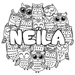 Coloring page first name NEÏLA - Owls background