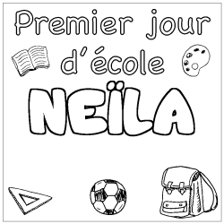 Coloring page first name NEÏLA - School First day background