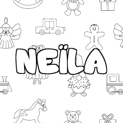 Coloring page first name NEÏLA - Toys background