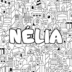 Coloring page first name NÉLIA - City background