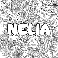 Coloring page first name NÉLIA - Fruits mandala background