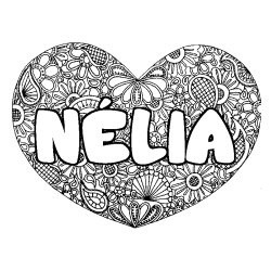 Coloring page first name NÉLIA - Heart mandala background