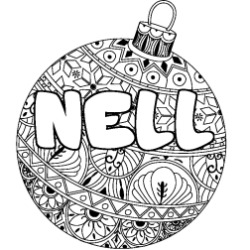 Coloring page first name NELL - Christmas tree bulb background