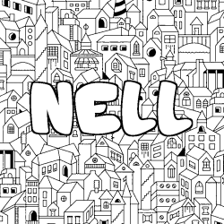 Coloring page first name NELL - City background