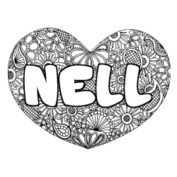 Coloring page first name NELL - Heart mandala background