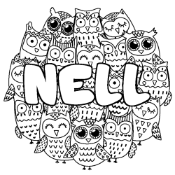 Coloring page first name NELL - Owls background