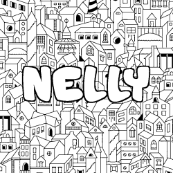 Coloring page first name NELLY - City background