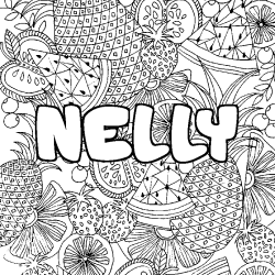 Coloring page first name NELLY - Fruits mandala background