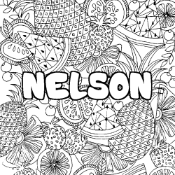 Coloring page first name NELSON - Fruits mandala background
