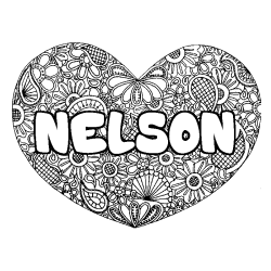Coloring page first name NELSON - Heart mandala background
