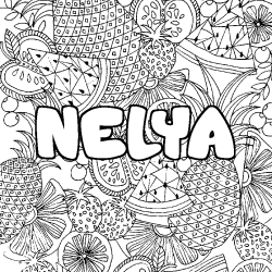 Coloring page first name NELYA - Fruits mandala background