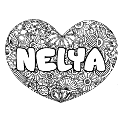 Coloring page first name NELYA - Heart mandala background
