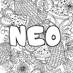 Coloring page first name NEO - Fruits mandala background