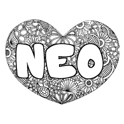 Coloring page first name NEO - Heart mandala background