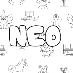 Coloring page first name NEO - Toys background