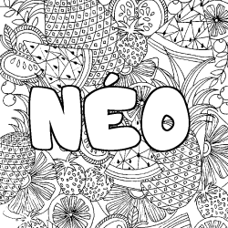 Coloring page first name NÉO - Fruits mandala background