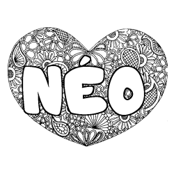 Coloring page first name NÉO - Heart mandala background