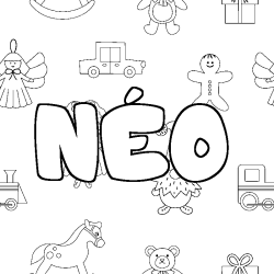 Coloring page first name NÉO - Toys background
