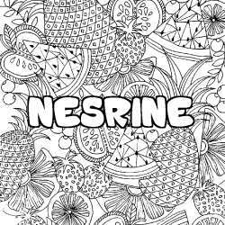 Coloring page first name NESRINE - Fruits mandala background