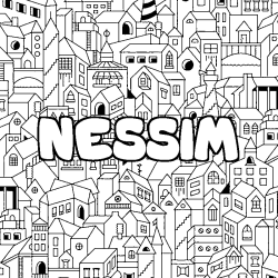 Coloring page first name NESSIM - City background