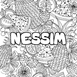 Coloring page first name NESSIM - Fruits mandala background