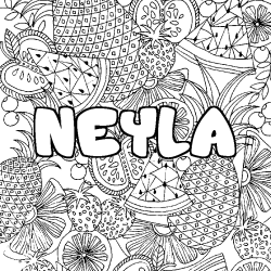 Coloring page first name NEYLA - Fruits mandala background