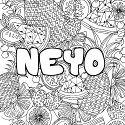 Coloring page first name NEYO - Fruits mandala background