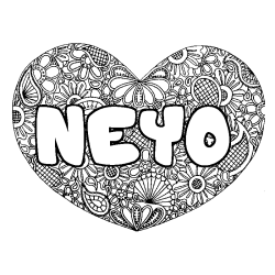 Coloring page first name NEYO - Heart mandala background