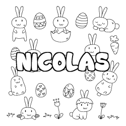 Coloring page first name NICOLAS - Easter background