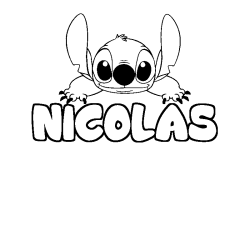 Coloring page first name NICOLAS - Stitch background